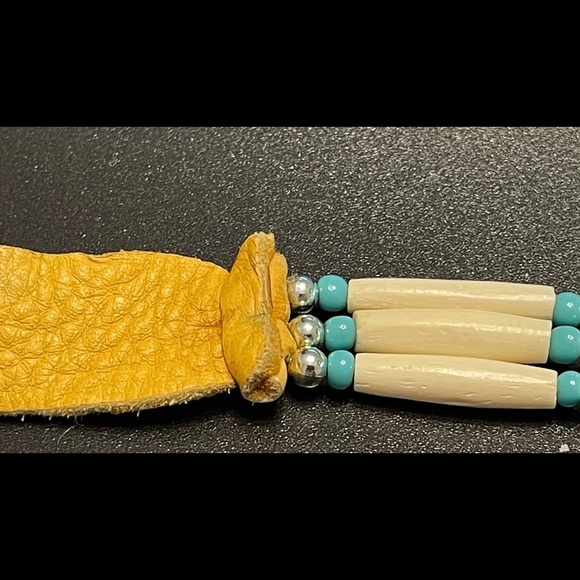 Buffalo Bone Native American Tribal Choker Beaded Turquoise Pewter Necklace VTG - Picture 6 of 16